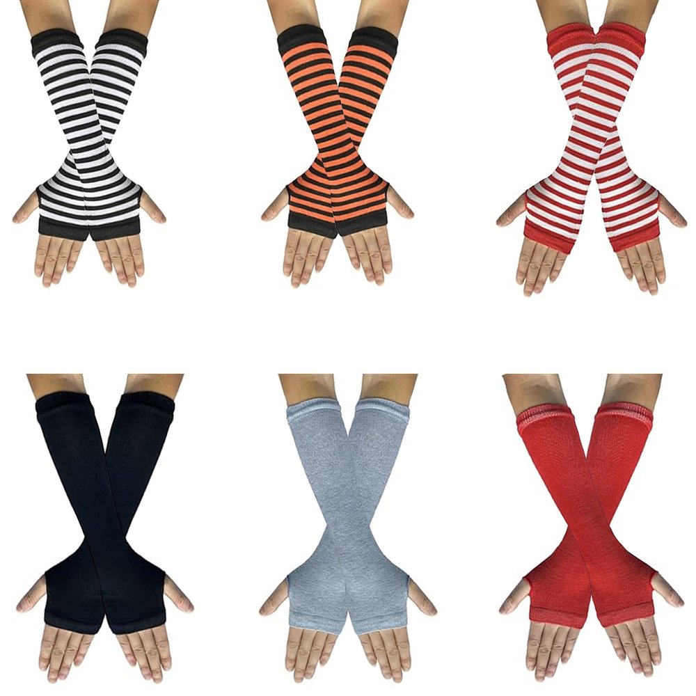 Arm Warmers, Womens Winter Fingerless Long Glove Wool Knit Arm Sleeves for Halloween & Gothic Dress Party W-3S-G (Z6-6 Pairs, One Size)