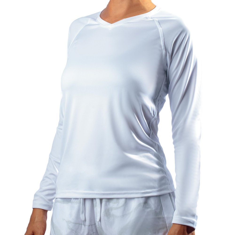 Kanu Surf Women's Solid Long Sleeve UPF 50+ Swim Shirt, White, X-Large