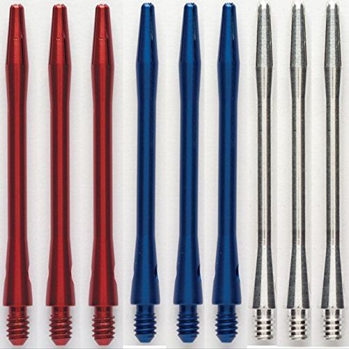 3 Sets of Winmau Aluminum Dart Shafts (9 Shafts) (Red/Blue/Silver, Medium)