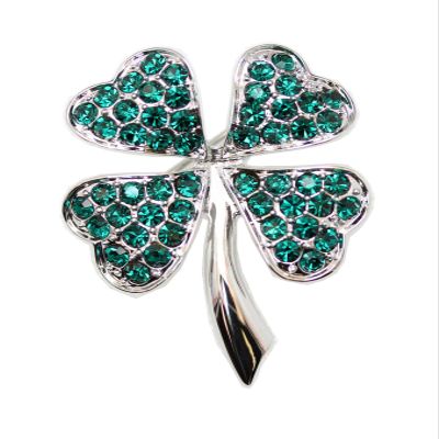 Faship Green Crystal Shamrock Clover 4 Leaf Pin Brooch St. Patrick's Day - Emerald-4 leaf/Silver-tone