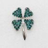 Faship Green Crystal Shamrock Clover 4 Leaf Pin Brooch St. Patrick's Day - Emerald-4 leaf/Silver-tone view 3