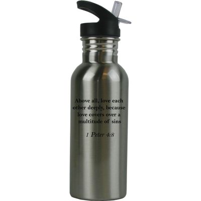Personalized Custom 1 Peter 4:8 Bible Verse Stainless Steel Water Bottle with Straw Top 20 Ounce Sport Water Bottle Customizable