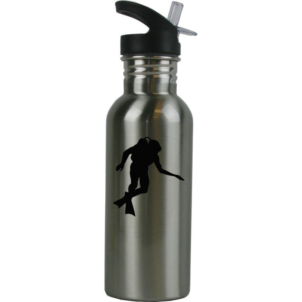 Personalized Custom Scuba Diver Stainless Steel Water Bottle with Straw Top 20 Ounce Sport Water Bottle Customizable