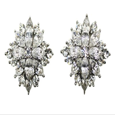 Faship Stunning Clear Crystal Floral Clip On Style Earrings Bridal Wedding Party - Clear