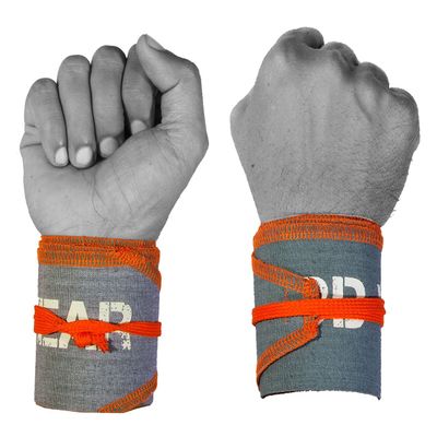 WOD Wear Wrist Wraps for Powerlifting, Strength Training, Bodybuilding, Cross Training, Olympic Weightlifting, Yoga Support - One Size Fits All (Gray/Orange Stitch)