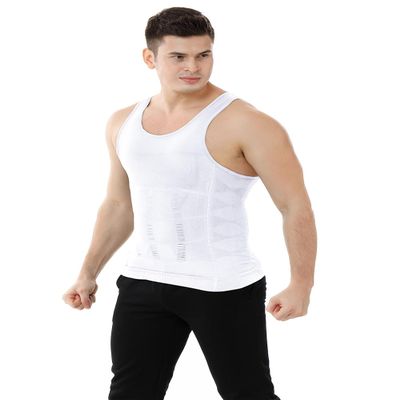 TopTie Men's Slimming Body Shaper Compression Shirt, Shapewear Sculpting Vest Muscle Tank-White-L