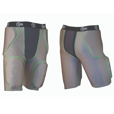 TAG Adult 5-Pad Integrated Girdle - Moisture-Wicking Compression Girdle for Football - Five Pockets - Sewn-in Hip, Tail, and Thigh Pads - Grey with Black Elastic Waistband - X-Large