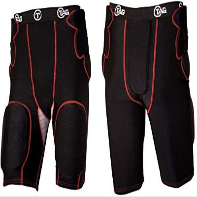 TAG Adult Mid-Rise 5-Pad Integrated Girdle - Moisture-Wicking Compression Fabric Girdle for Football - Mesh Ventilated Gussets - Sewn-in Hip, Tail, and Thigh Pads - X-Large