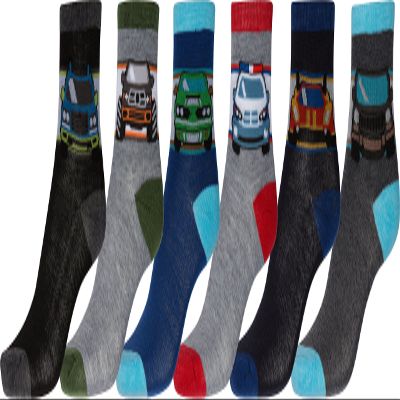 Sakkas Boy'sPlayful Pattern Assorted Crew Socks 6-Pack - Vehicle - 6-8
