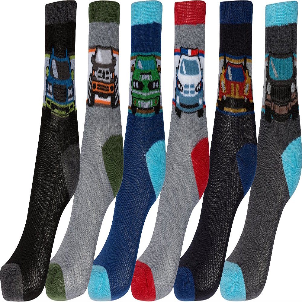 Sakkas Boy'sPlayful Pattern Assorted Crew Socks 6-Pack - Vehicle - 6-8