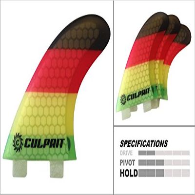 Culprit Surf Honeycomb RTM FCS M3 Style Thruster Surfboard Fins - Rasta - C1