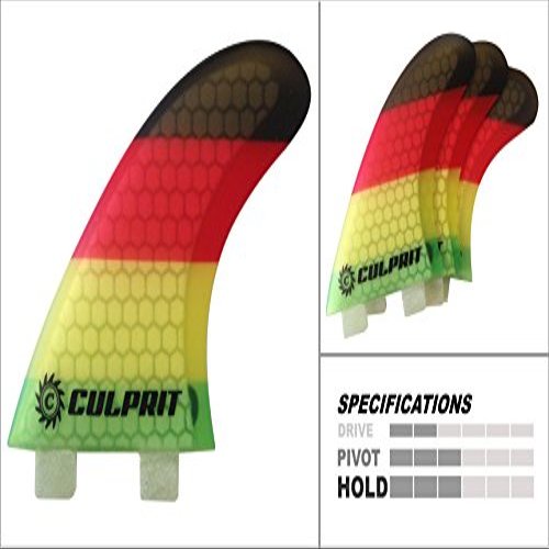 Culprit Surf Honeycomb RTM FCS M3 Style Thruster Surfboard Fins - Rasta - C1