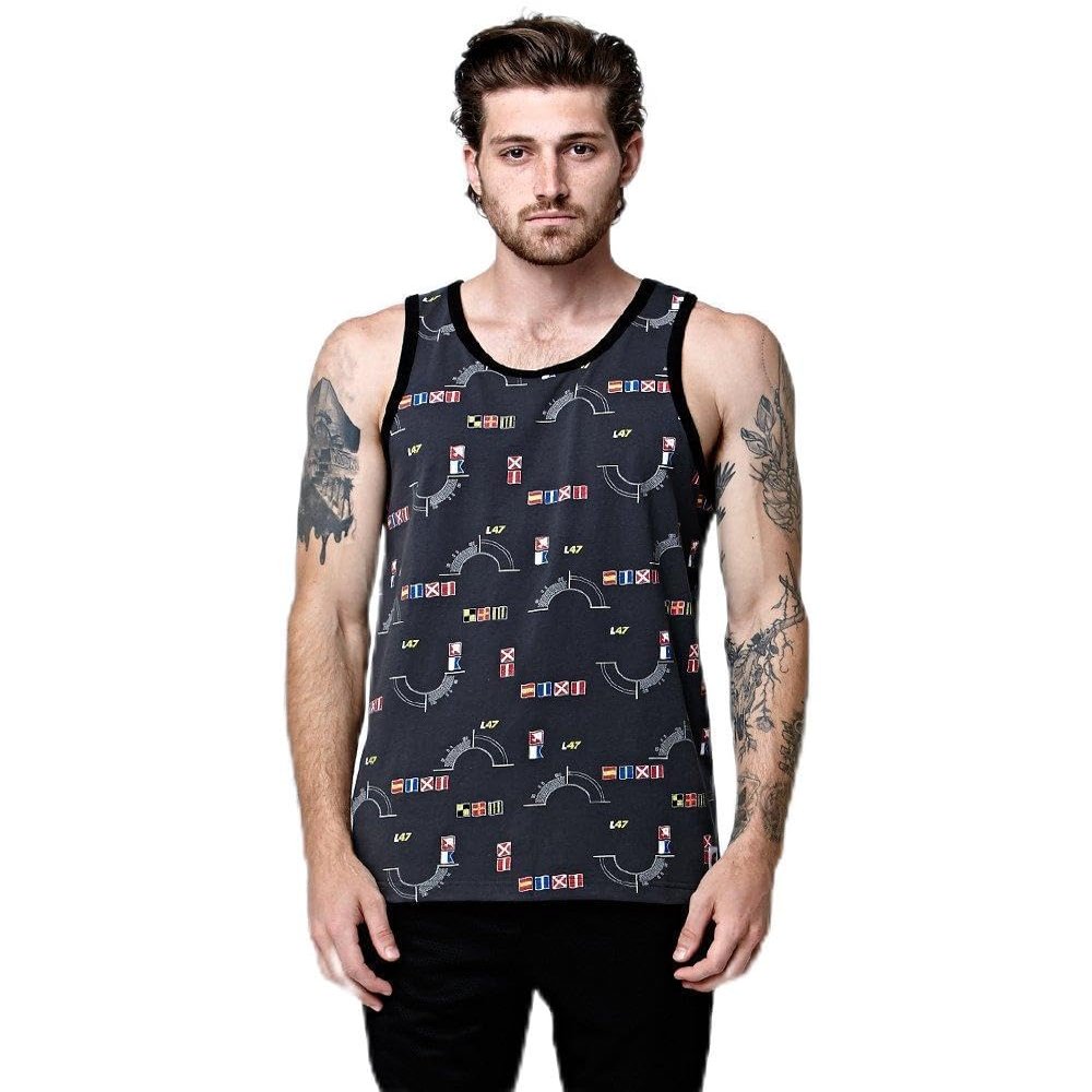 LRG Men's Iron Flag Tank Top, Dark Charcoal, Medium