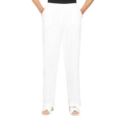 Alfred Dunner Womens Soft Twill Mid-Rise Regular Fit Straight Leg Regular Length Casual Pant White Size 16