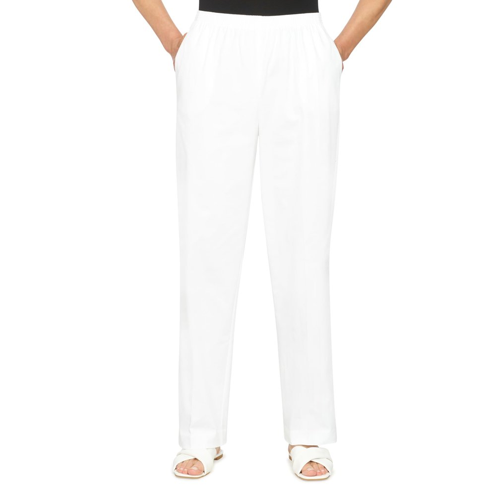 Alfred Dunner Womens Soft Twill Mid-Rise Regular Fit Straight Leg Regular Length Casual Pant White Size 14