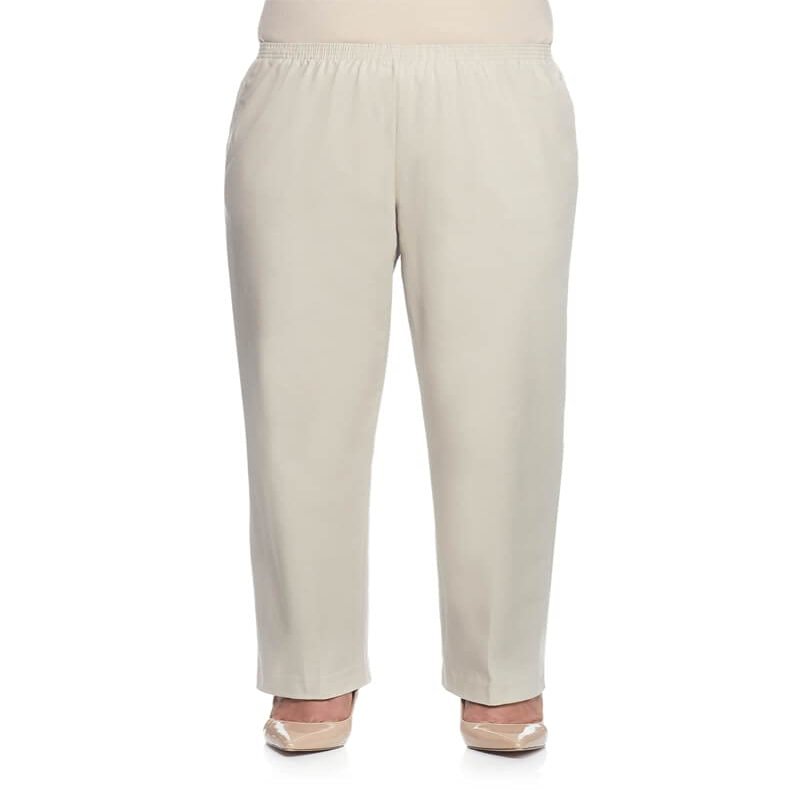 Alfred Dunner womens Women's Soft Twill Mid-rise Regular Fit Straight Leg Regular Length Casual Pants, Stone, 12 US