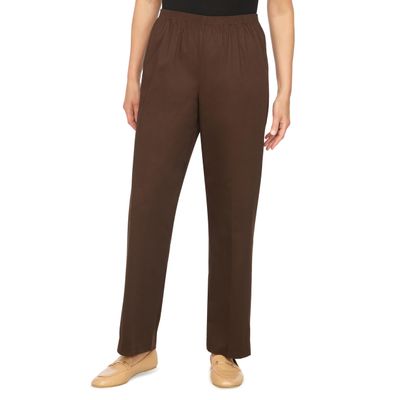 Alfred Dunner Womens Soft Twill Mid-Rise Regular Fit Straight Leg Regular Length Casual Pant Chocolate Size 18