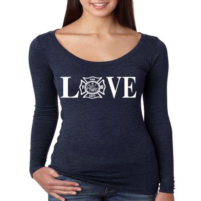 ALLNTRENDS Women's Long Sleeve Shirt Love Fire (M, Vintage Navy)