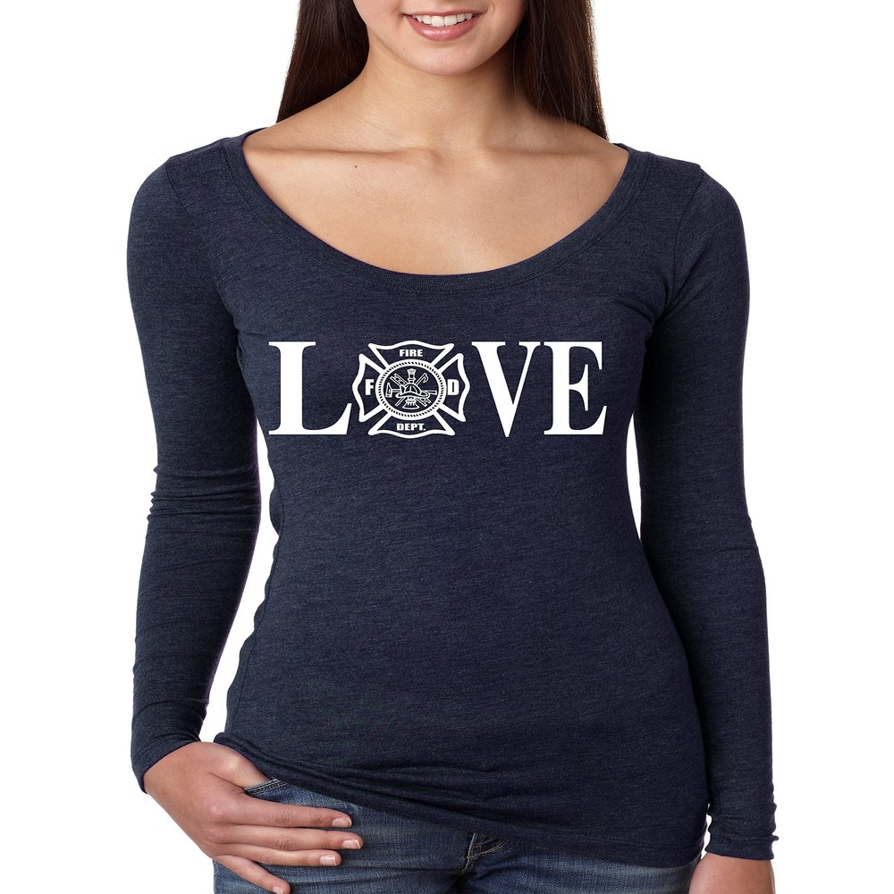 ALLNTRENDS Women's Long Sleeve Shirt Love Fire (M, Vintage Navy)