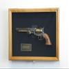 Large/Double 2 Pistol Handgun Revolver Gun Display Case Cabinet Rack Shadowbox (Oak Finish, Green Background) view 3