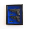 Large/Double 2 Pistol Handgun Revolver Gun Display Case Cabinet Rack Shadowbox (Black Finish, Blue Background) view 1