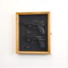 Large/Double 2 Pistol Handgun Revolver Gun Display Case Cabinet Rack Shadowbox (Oak Finish, Black Background) view 1