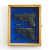 Large/Double 2 Pistol Handgun Revolver Gun Display Case Cabinet Rack Shadowbox (Oak Finish, Blue Background) view 1