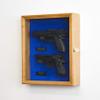 Large/Double 2 Pistol Handgun Revolver Gun Display Case Cabinet Rack Shadowbox (Oak Finish, Blue Background) view 2