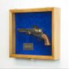Large/Double 2 Pistol Handgun Revolver Gun Display Case Cabinet Rack Shadowbox (Oak Finish, Blue Background) view 4