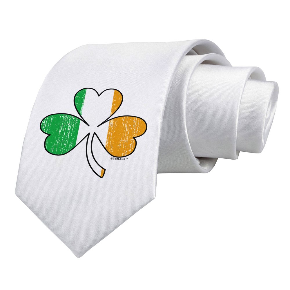TOOLOUD Irish Flag - Shamrock Distressed Printed White Neck Tie