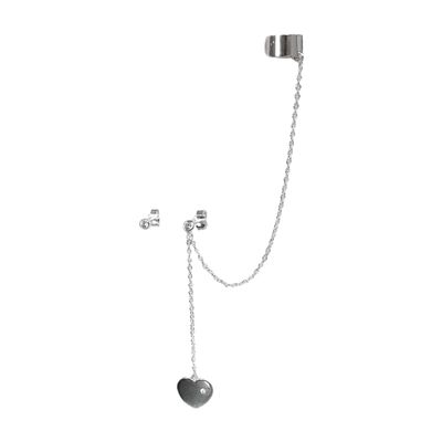 1 Pair 925 Sterling Silver Clear Cz Crystal Dot Stud Post Earring With Chain Valentine Love Heart Dangle Tag Cartilage Clip-on Ear Cuff Wrap