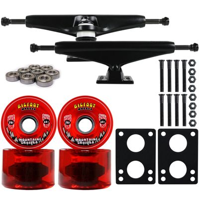 Longboard Skateboard Trucks Combo Set 76mm Bigfoot Cruisers Wheels with Black Trucks, Bearings, and Hardware Package (76mm Red Wheels, 6.0 (8.63") Black Trucks)