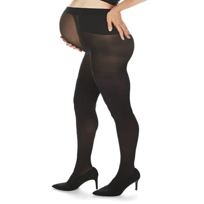 MeMoi Microfiber Opaque Maternity Tights, 60 Denier Comfortable and Roomier Maternity Shapewear - Sizes Small to Q2, Black, Medium/Large