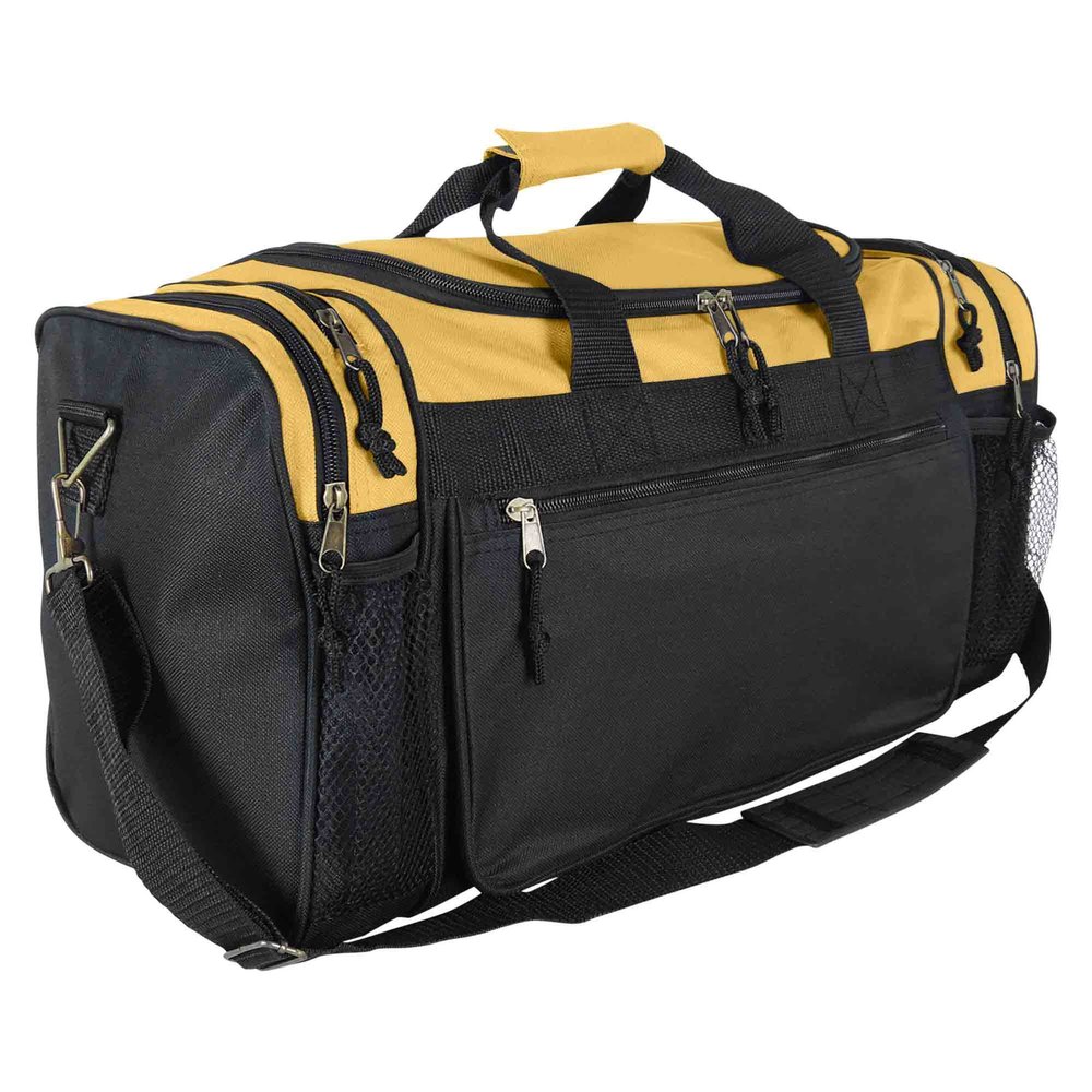 DALIX 20" Sports Duffle Bag w Mesh and Valuables Pockets Travel Gym (Gold)
