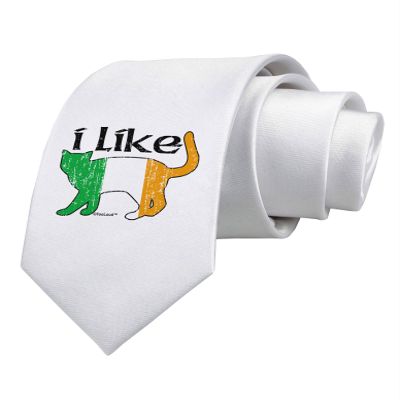 TOOLOUD I Like Irish Cat Silhouette Printed White Neck Tie