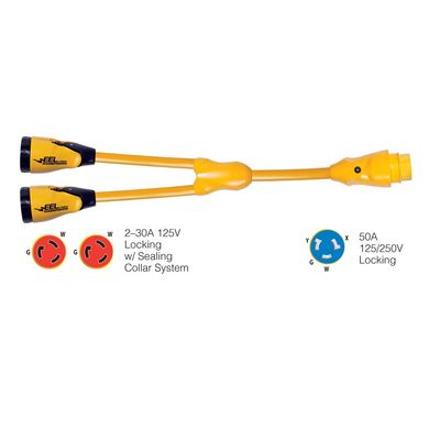 1 - Marinco Y504-2-30 EEL (2)-30A-125V Female to (1)50A-125/250V Male "Y" Adapter - Yellow