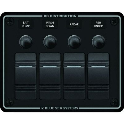1 - Blue Sea 8372 Water Resistant 4 Position - Black - Horizontal Mount Panel