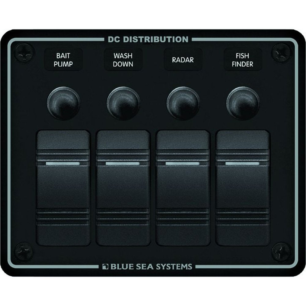 1 - Blue Sea 8372 Water Resistant 4 Position - Black - Horizontal Mount Panel