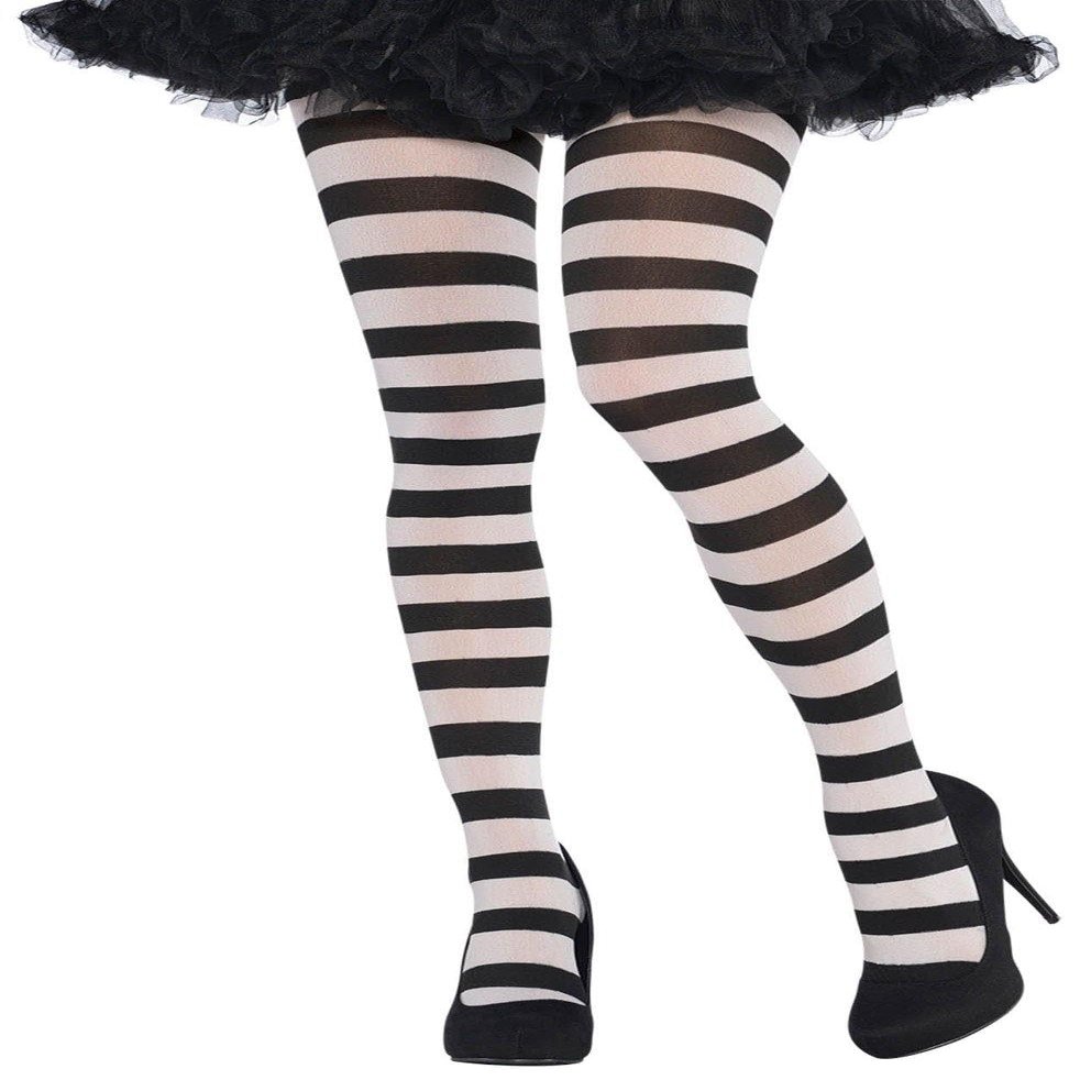 Black and White Stripe Stretchy Thights - Adult Standard Size, 1 Pair - Perfect for Halloween, Everyday Wear & Performances