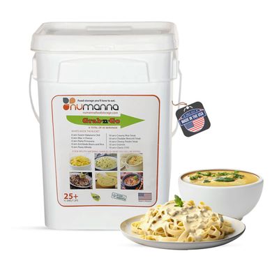 NuManna Grab-n-Go Bucket 80 Servings, 12 lbs Freeze-Dried Premade Meals | 25+ Year Shelf Life | Non-Perishable, Ready-to-Eat Breakfast & Dinner, Everyday Meals & Pantry Essentials | Emergency, Camping & Survival Food Kit | Made in USA