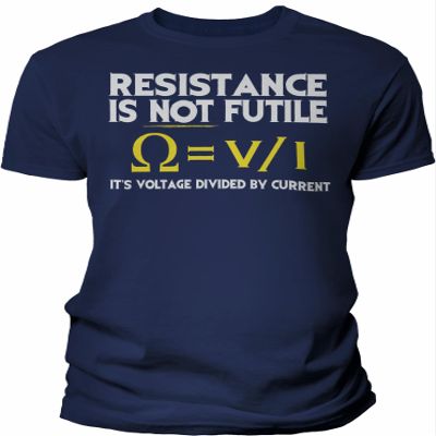 Resistance is Not Futile It's Voltage Divided by Current - Funny Graphic Tee Shirt for Men - 001- F/Navy-2X