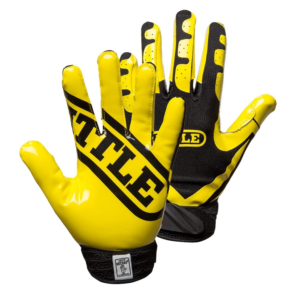 Battle Sports Ultra-Stick Wide Receiver Football Gloves - Adult & Youth Football Gloves - Adult 2X-Large, Neon Yellow/Black