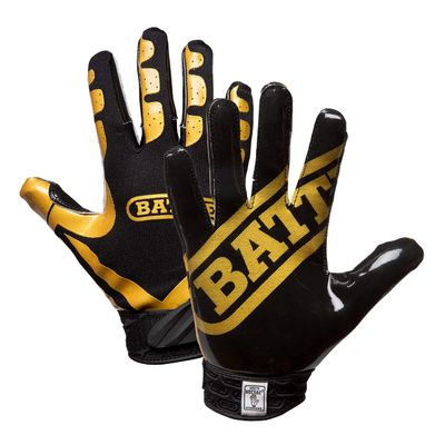 Battle Sports Ultra-Stick Wide Receiver Football Gloves - Adult & Youth Football Gloves - Adult X-Large, Vegas Gold/Black