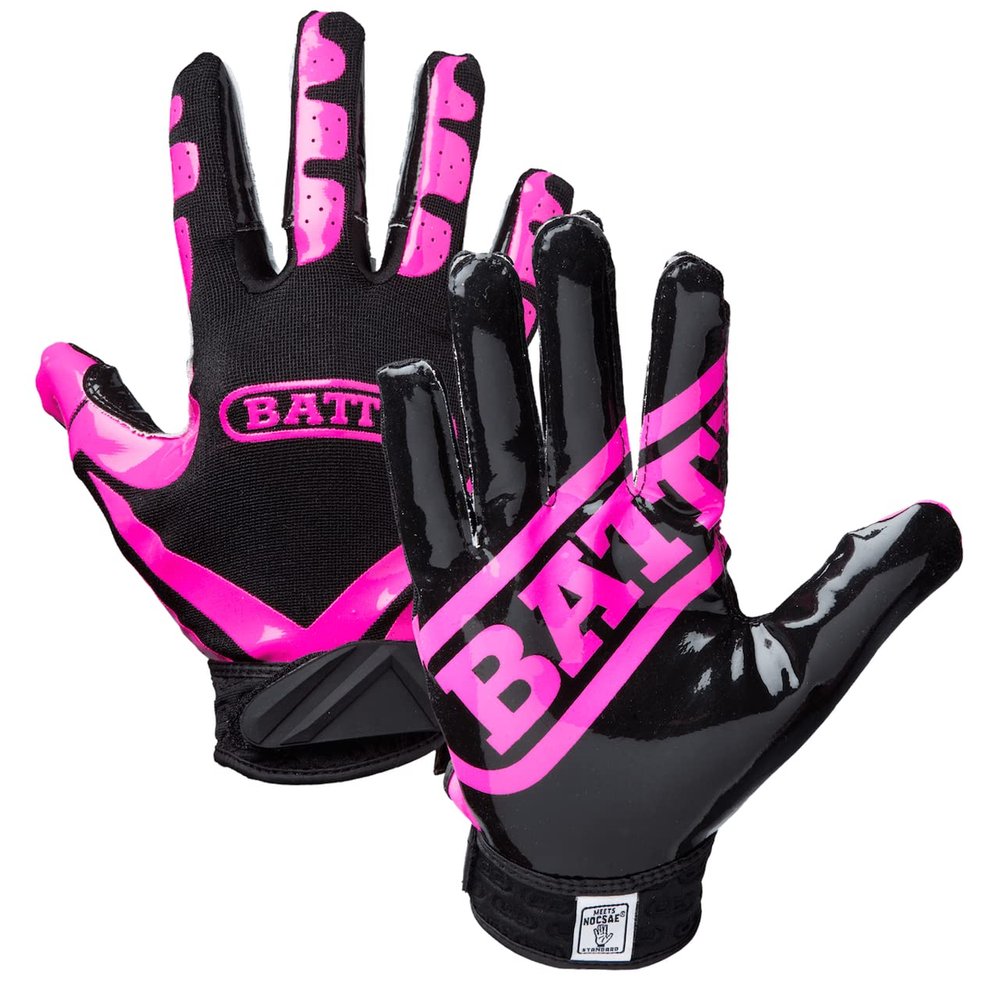 Battle Sports Ultra-Stick Wide Receiver Football Gloves - Adult & Youth Football Gloves - Adult 2X-Large, Pink/Black