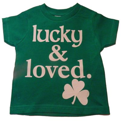 Custom Kingdom Baby Boys/Girls Lucky and Loved Irish Shamrock T-Shirt Green (Medium 10/12)