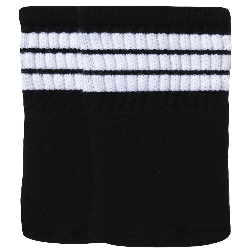 SKATERSOCKS 10" Kids Black tube socks with White stripes style 1