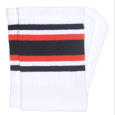 American-Made Mid-Calf White Tube Socks with Five Stripes | Black-Orange | for Women, Men, and all Individuals