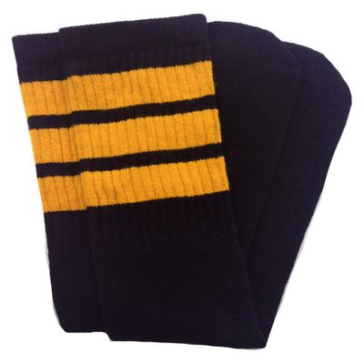 American-Made Mid-Calf Black Tube Socks with Three Gold Stripes for Women, Men, and all Individuals