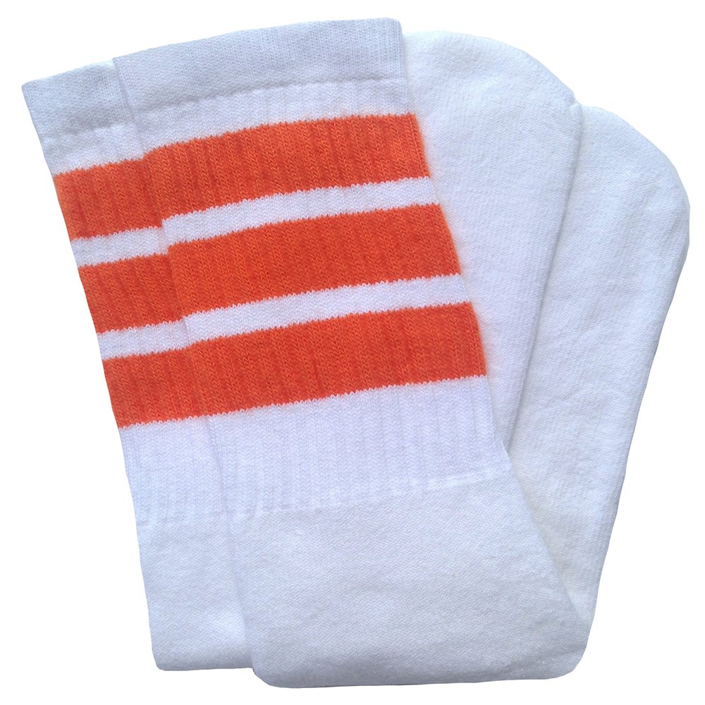 SKATERSOCKS 22" Knee high White tube socks with Orange stripes style 1