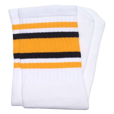 SKATERSOCKS 22" Knee high White tube socks with Gold-Black stripes style 4